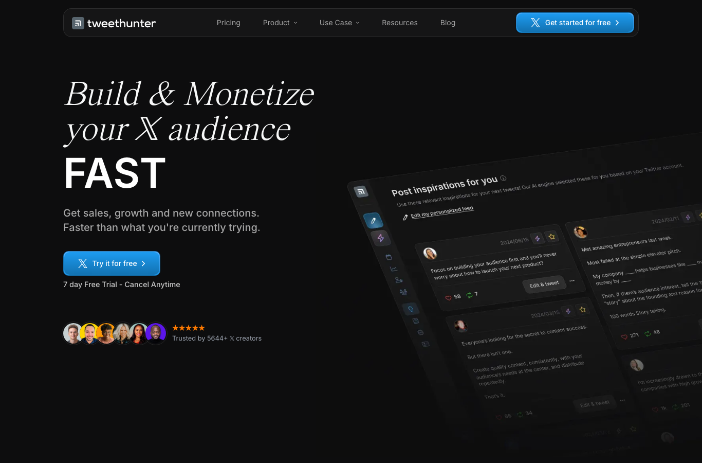 Tweet Hunter landing page