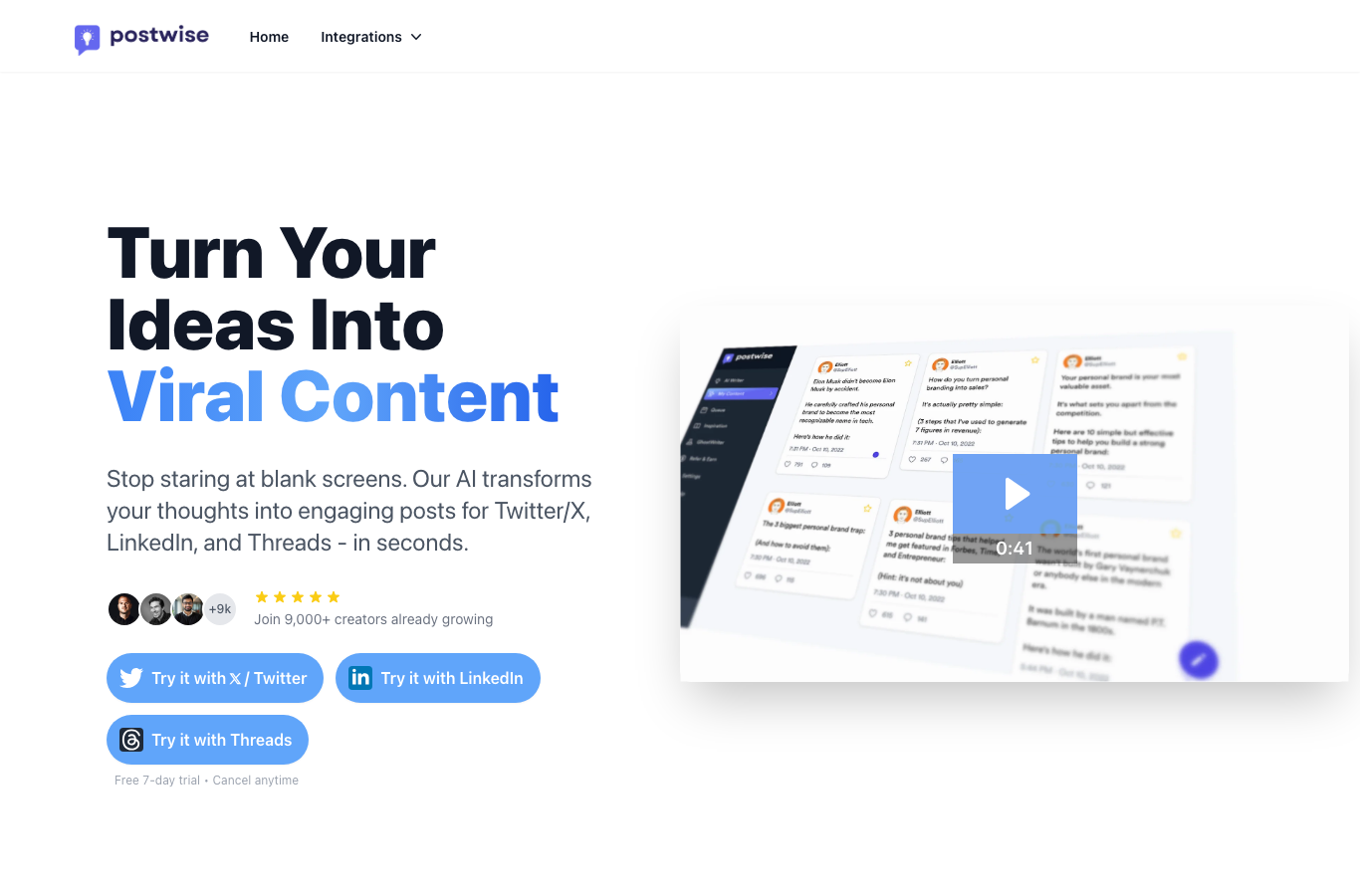 Postwise landing page