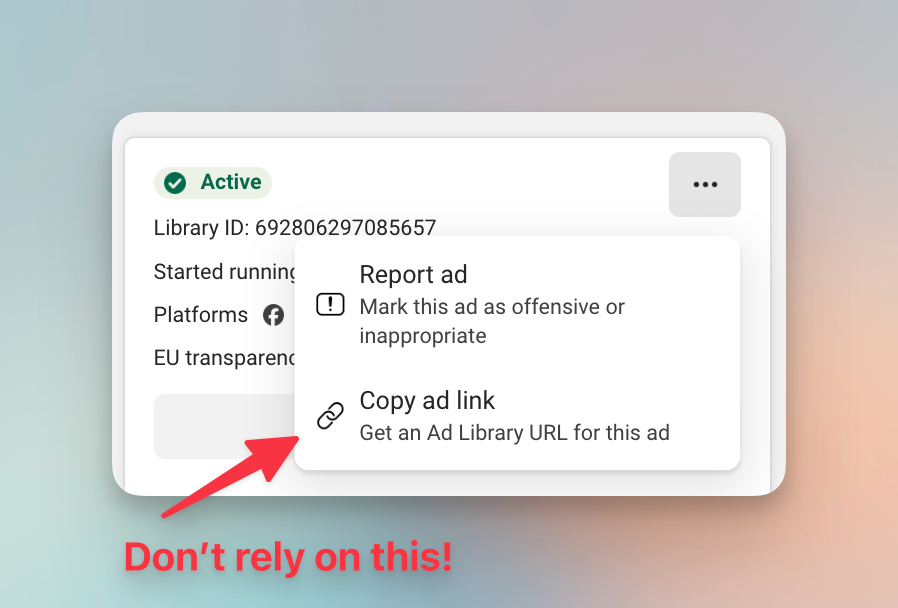 Facebook ad library links expire