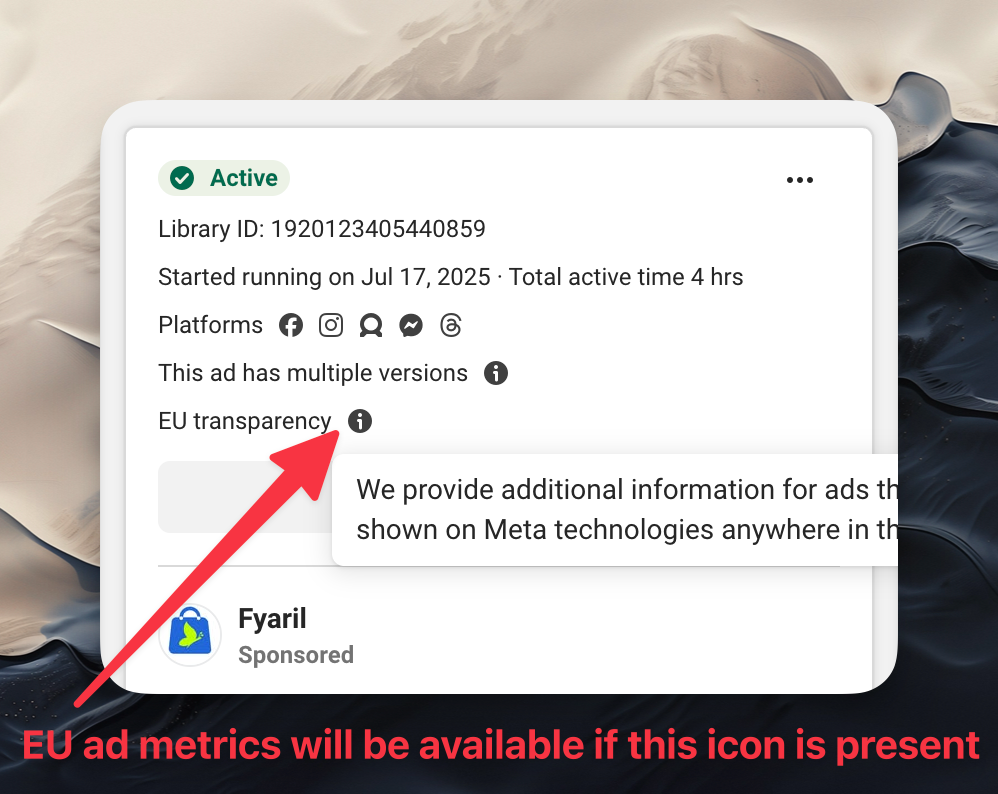 EU metrics in the Facebook ad library