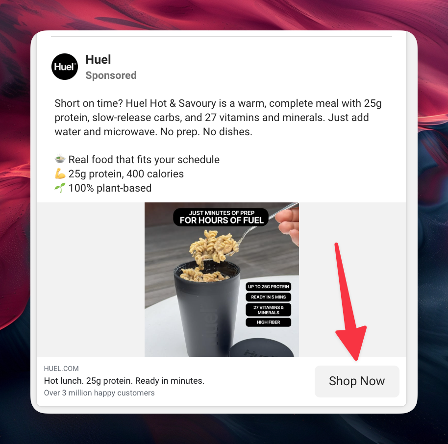 Facebook ad library CTA link and text