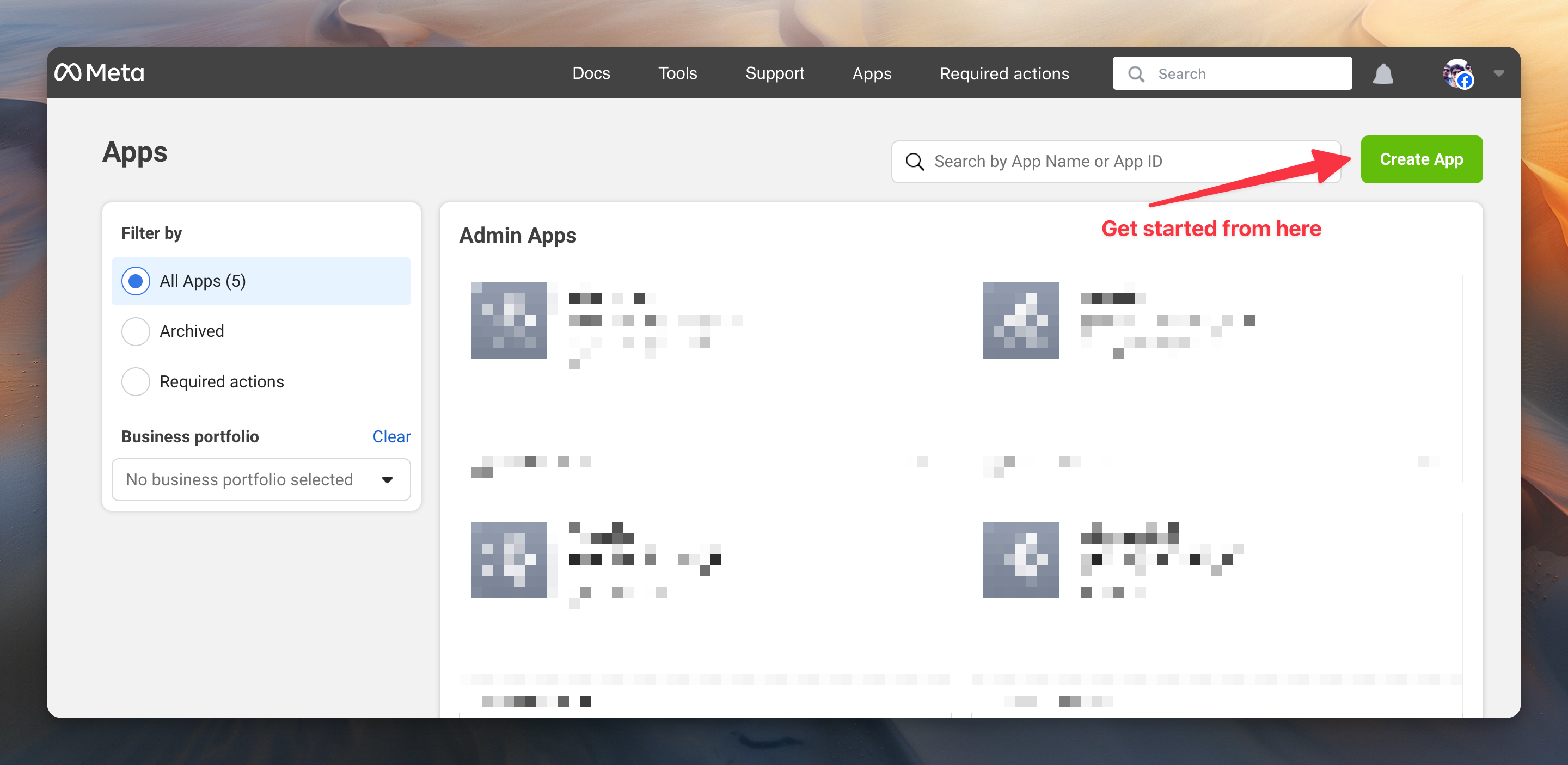 Meta create app process