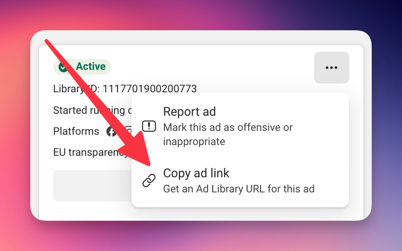 facebook ad library copy ad link