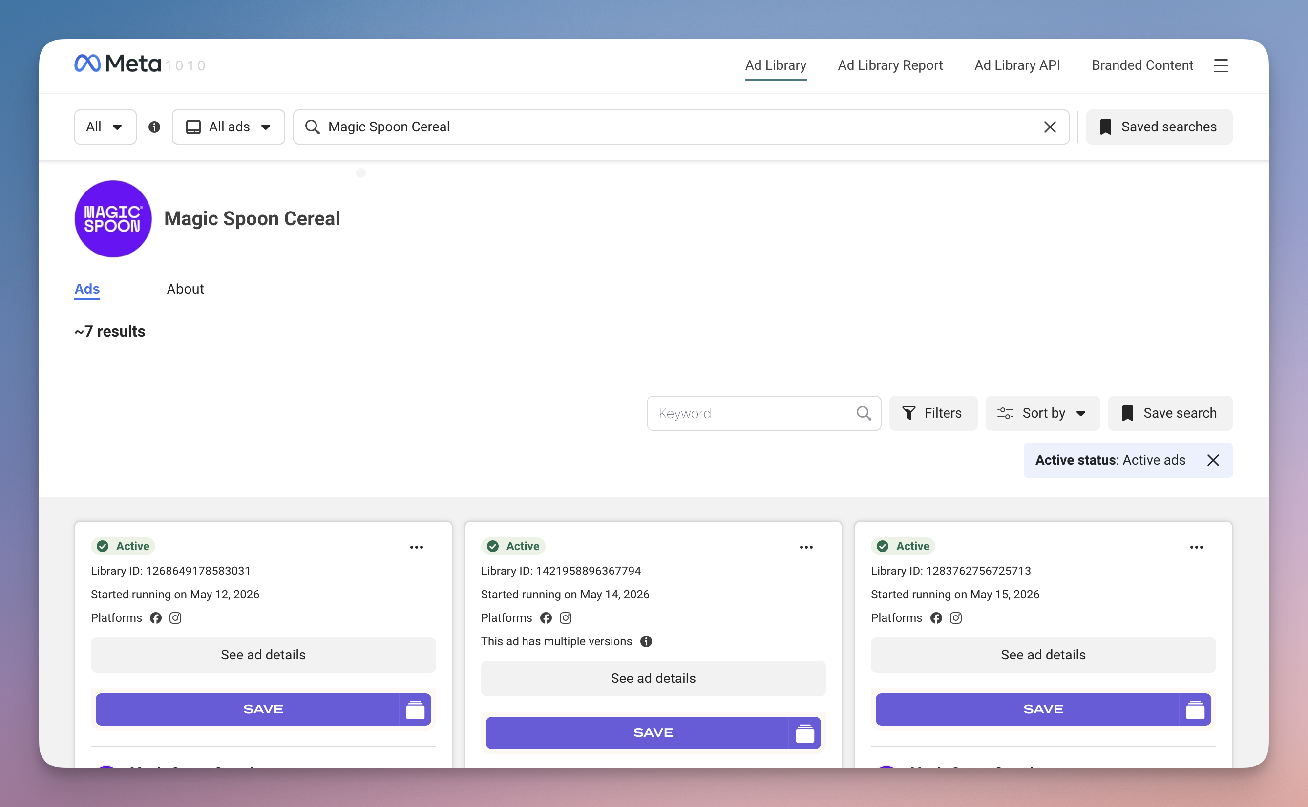 Facebook Ad Library competitor search