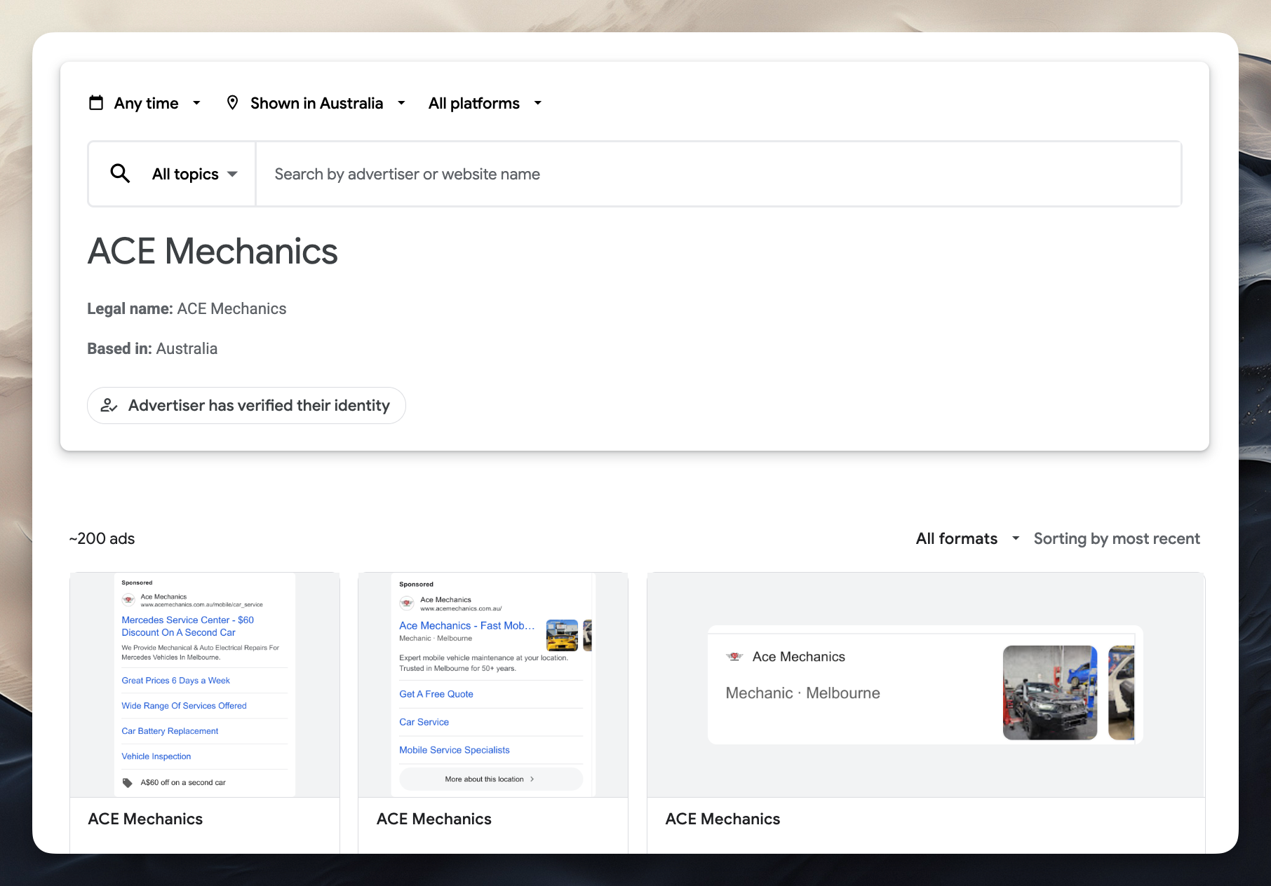 Google ad transparency center