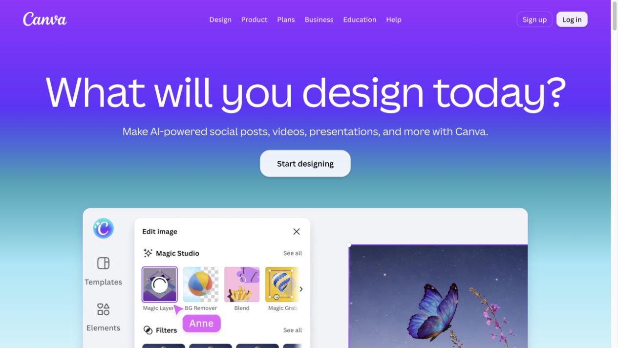 Canva landing page