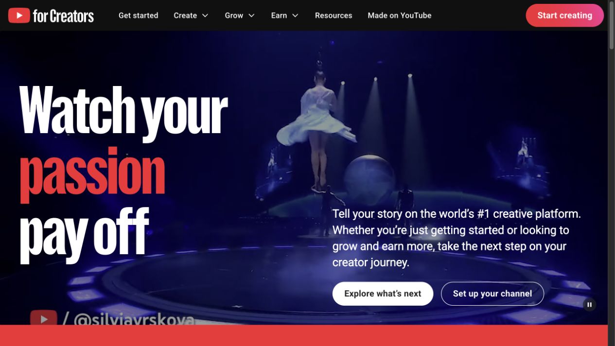YouTube Creators landing page