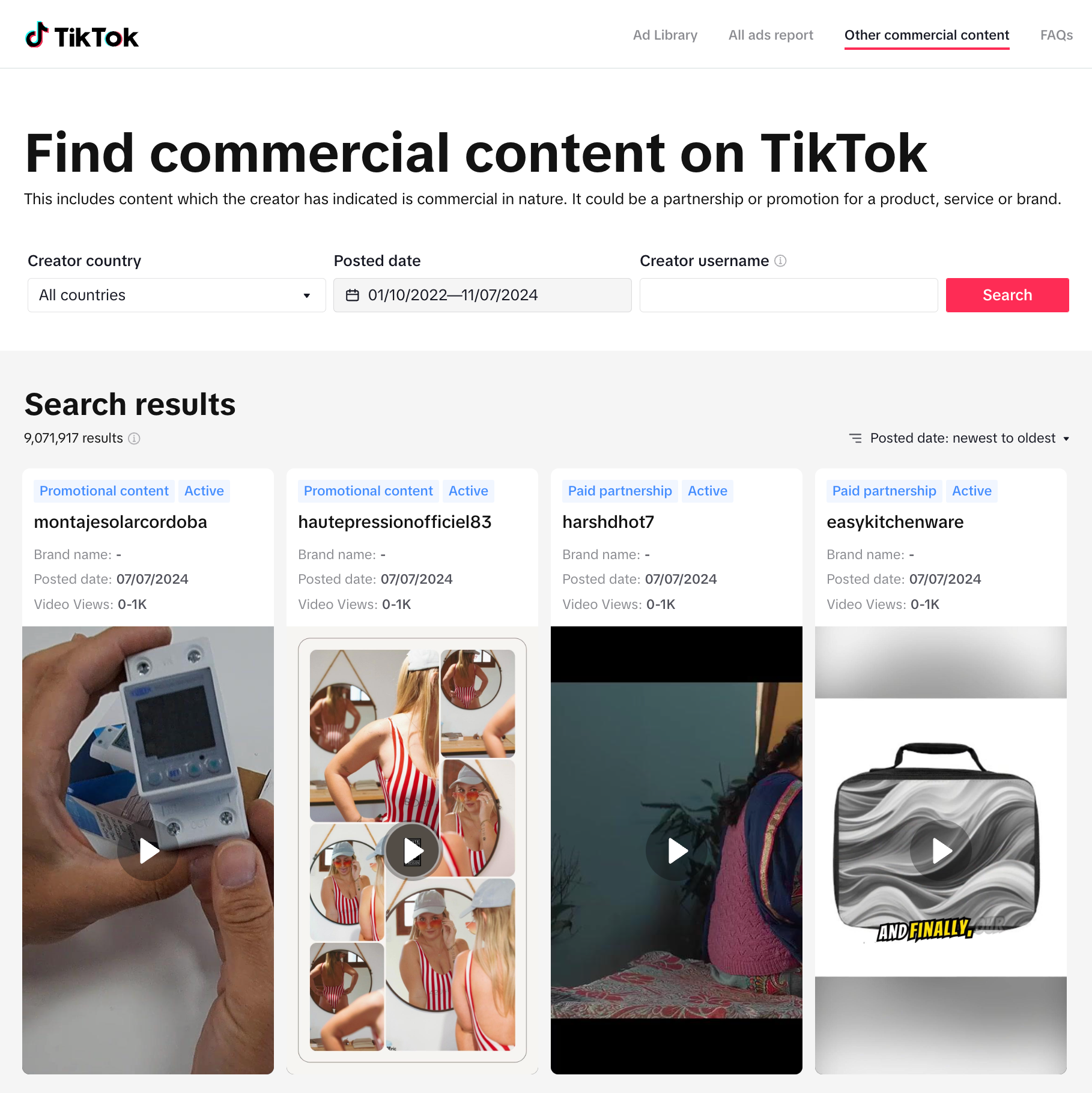 Tiktok commercial content library